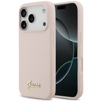 Guess Silicone Script Metal Logo MagSafe Phone Case Cover iPhone 17 Pro - Pink