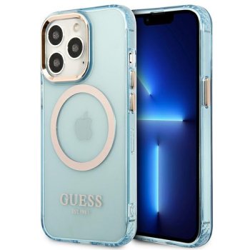 Apple iPhone 13 Pro 6.1'' Guess Gold Outline Translucent MagSafe Case Cover, Blue