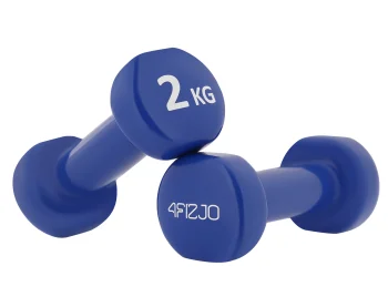 4Fizjo Classic Cast Iron Dumbbells with Vinyl Coating, 2 x 2 kg, Blue