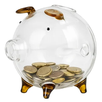 Transparent Glass Piggy Bank for Coins and Banknotes, 11x11x11 cm