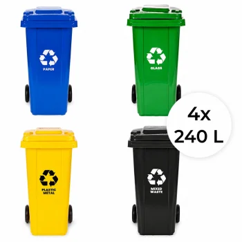 Set of 4 Waste Bins 4x240L Blue Green Yellow Black