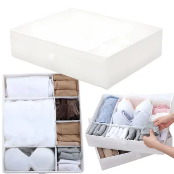 Drawer Organizer for Underwear and Socks, 7 Compartments, 44x34x11cm, White