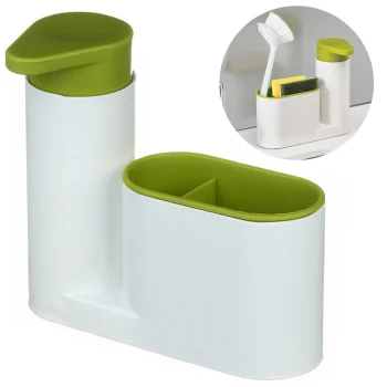 Kitchen Sink Organizer with Soap Dispenser, White/Green