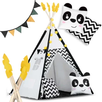 Nukido Kids Tipi Tent with Panda Design, Garland and Lights