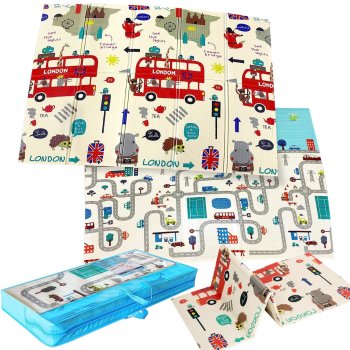NICEKIDS Double-sided Foldable XPE Foam Play Mat Pad Rug for Kids, 200x150cm, London