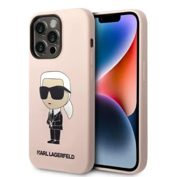 Karl Lagerfeld Silicone Ikonik MagSafe Case for iPhone 14 Pro, Pink