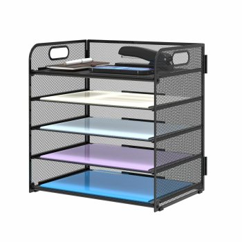 Metal Desk Organizer 5 Tier A4 Document Tray, Black