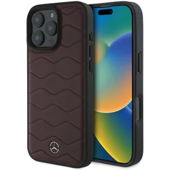 Mercedes iPhone 16 Pro Max Case Waves Leather, Red