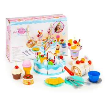 Toy Birthday Cake Cutting Play Food Set for Kids Party 76 Pieces