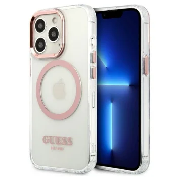 Apple iPhone 13 Pro 6.1'' Guess Metal Outline Magsafe Case Cover, Pink