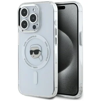 Karl Lagerfeld iPhone 15 Pro Max Case IML Metal Karl Head MagSafe, White