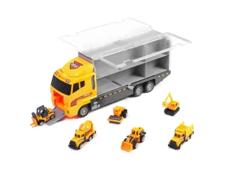 Transporter Truck with Launcher and 6 Metal Construction Vehicles
