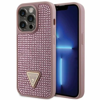 Guess iPhone 14 Pro Case Rhinestone Triangle, Pink