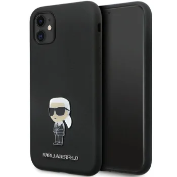 Karl Lagerfeld iPhone 11 Case Silicone Ikonik Metal Pin, Black