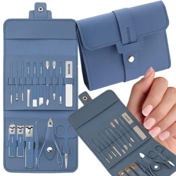 Manicure and Pedicure Set in Case, 16 Pieces, Blue