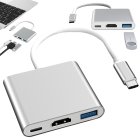 3-in-1 USB-C hub adapter with HDMI 4K and USB 3.0, white and silver