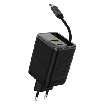 Dudao A67EU GaN 67W Wall Charger with Retractable USB-C Cable - Black