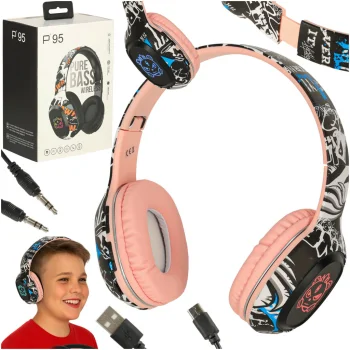 Wireless Over-Ear Headphones with RGB Light 200mAh, Pink