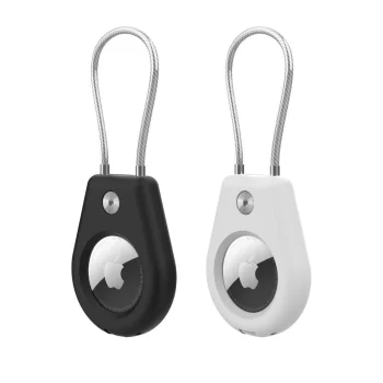 Apple AirTag Case with Steel Cable, Black + White (2 Pack)