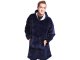 Warm Oversized Hoodie Blanket 2-in-1 Fluffy Sweatshirt, Navy Blue