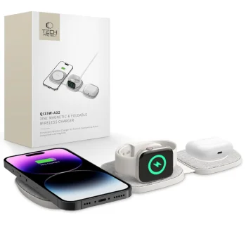 Tech-Protect QI15W-A32 3-in-1 MagSafe Wireless Charger for Apple Devices - Gray