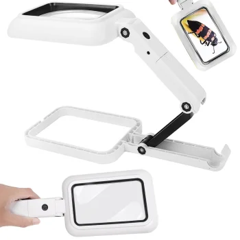 Folding Desktop Magnifier 3x with 18 LED Light, Black and White
