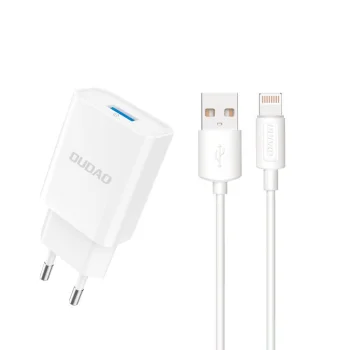 Dudao A4EU USB-A 2.1A Wall Charger - White + USB-A to Lightning Cable