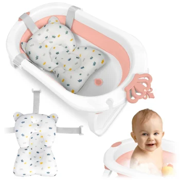 Ricokids 728601 Foldable Baby Bathtub with Insert, White/Pink