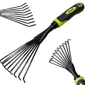 Handheld Garden Fan Rake for Flower Beds and Soil Loosening DIVO, Black-Green