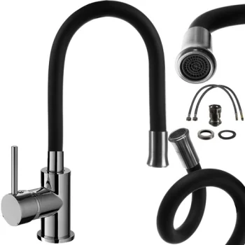 Kitchen Faucet with Flexible Spout, 8×56 cm, Black/Silver