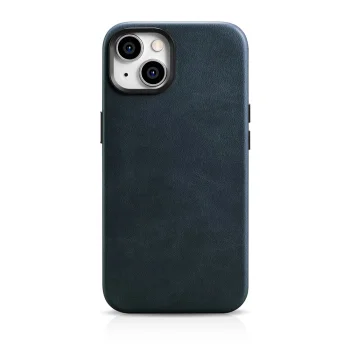 iCarer Oil Wax Genuine Leather Case for iPhone 14 Plus with MagSafe, WMI14220703-BU, Dark Blue
