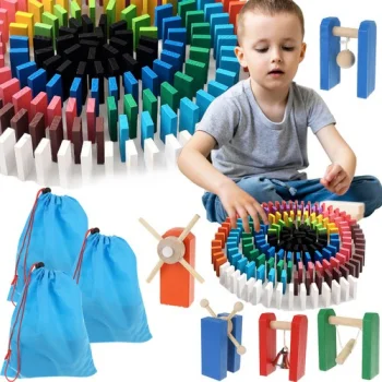 Kruzzel Wooden Domino Set with Track, 1131 Pieces