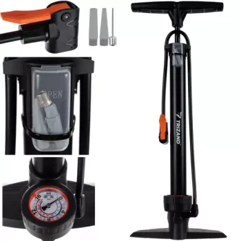 Trizand Floor Pump with Pressure Gauge 16 bar / 230 PSI, Black