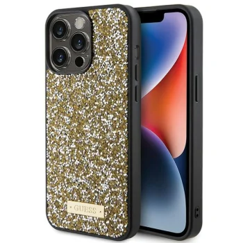 Guess iPhone 15 Pro Case Rhinestone Metal Logo, Yellow