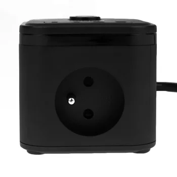 Huslog Cube Extension Cord with 3 Sockets and 4 USB Ports, Black