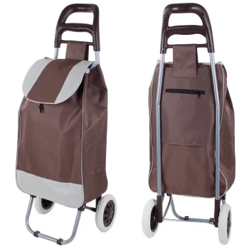 Foldable Shopping Trolley Bag on Wheels, Brown
