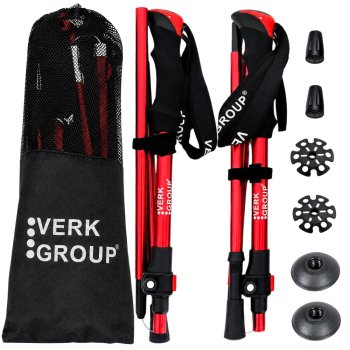Foldable Adjustable Trekking Poles, Red