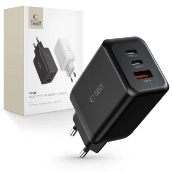 Tech-Protect C65W Wall Charger 2x USB-C PD 65W / USB-A QC 3.0 - Black