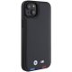 Чехол BMW для iPhone 15 Plus Leather Stamp Tricolor, черный
