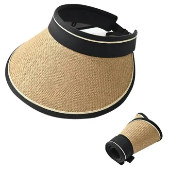Straw Sun Visor Hat with Adjustable Band, Beige