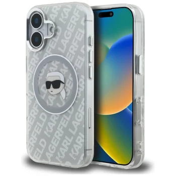 Karl Lagerfeld IML Karl Head Logo MagSafe dėklas telefonui iPhone 16, pilkas