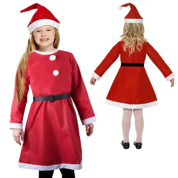 Girls' Mrs. Claus Costume Set (Dress, Hat, Belt)