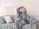 Oversized Hoodie Blanket, Warm Wearable Sweatshirt with Pockets, Grey