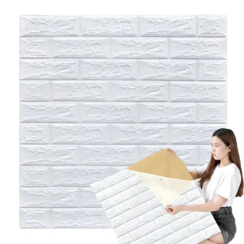 Self-Adhesive 3D Wall Panel, White Brick, Foam, 70x77 cm