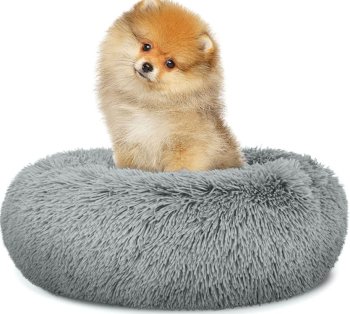 Plush Calming Pet Bed for Small Dogs and Cats 40cm, Light Gray