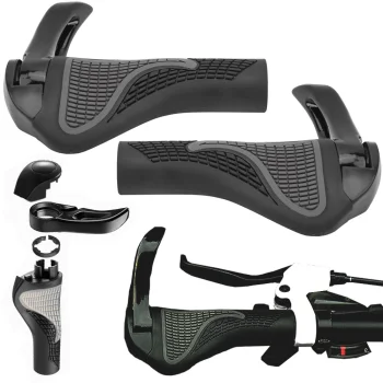 Bicycle Handlebar Grips with Bar Ends, Rubber, Black