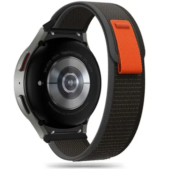 Tech-Protect Nylon Strap for Samsung Galaxy Watch 4 / 5 / 6 / 7 / FE, Black & Orange