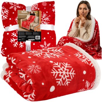 Ruhhy Reversible Christmas Sherpa Throw Blanket 130x170 cm, Red & White