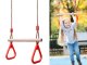 Koka vingrošanas trapeces šūpoles bērniem ar rokturiem sarkanas