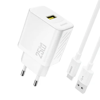 Dudao A27STEU GaN USB-A Wall Charger 25W with USB-A - USB-C Cable (1m) - White